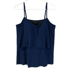 Sonnet Shores Navy Blue Tiered Tankini Swim Top Size 16 Adjustable Straps NWT